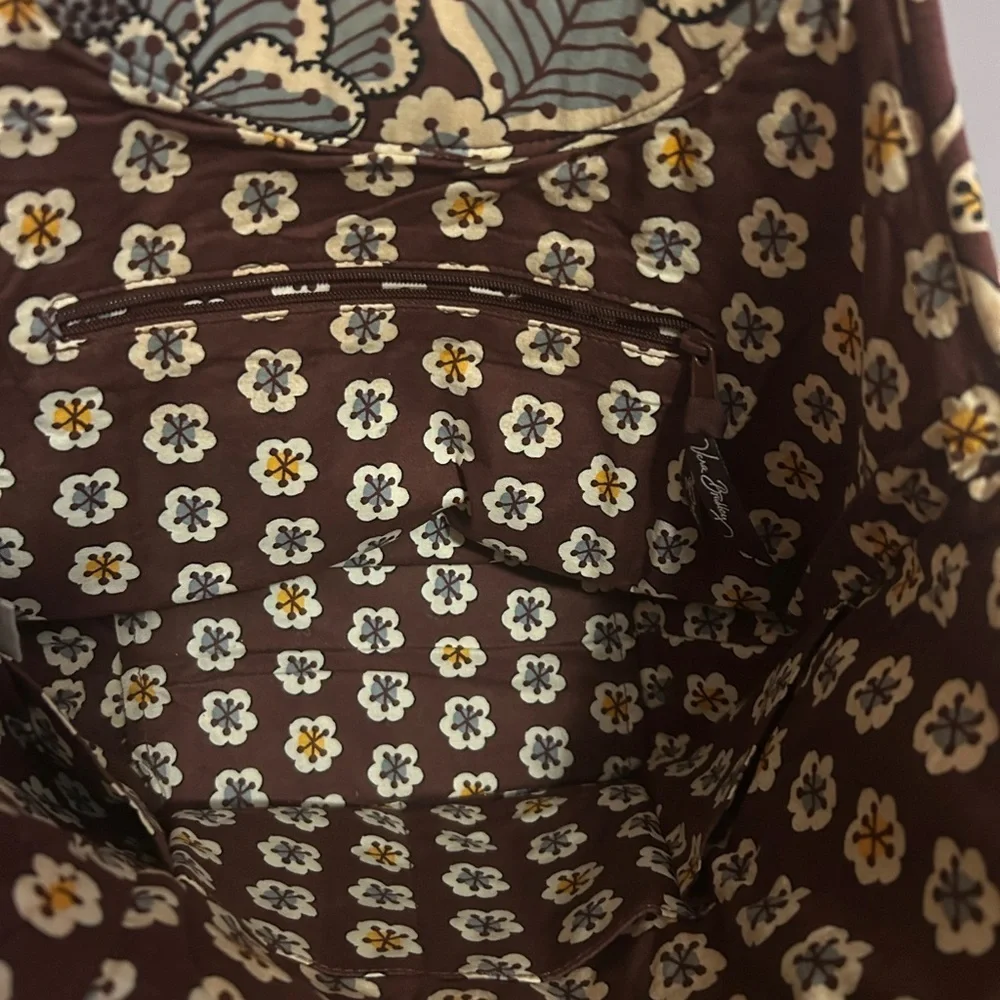 Vera Bradley Slate Blooms Large Hobo Shoulder Bag Brown White Blue Yellow Purse
